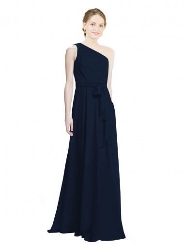 Dunkelmarine A-Linien Eine-Schulter Chiffon Lange Brautjungfernkleider Online