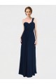 Dunkelmarine A-Linien Eine-Schulter Chiffon Lange Brautjungfernkleider Online