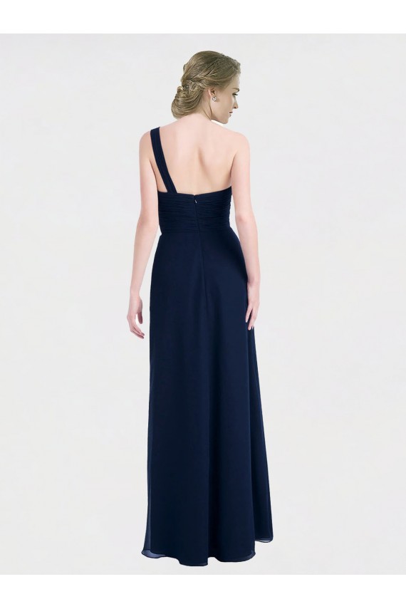 Dunkelmarine A-Linien Eine-Schulter Chiffon Lange Brautjungfernkleider Online