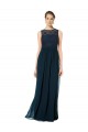 Dunkelmarine A-Linien Illusion Ausschnitt Chiffon Spitze Lange Brautjungfernkleider Online