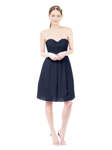 Dunkelmarine A-Linien Knielang Chiffon Kurze Brautjungfernkleider / Cocktailkleider / Heimkehr Kleider Online