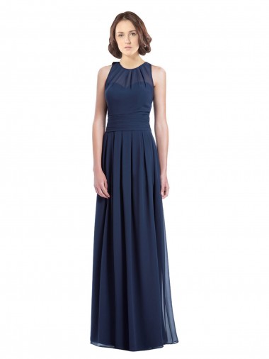 Dunkelmarine A-Linien Neckholder Chiffon Lange Brautjungfernkleider Online