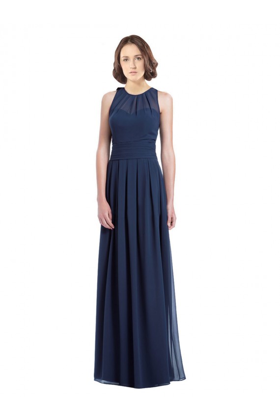 Dunkelmarine A-Linien Neckholder Chiffon Lange Brautjungfernkleider Online