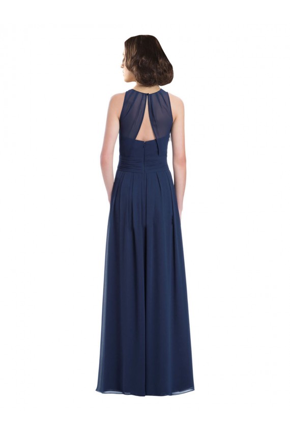 Dunkelmarine A-Linien Neckholder Chiffon Lange Brautjungfernkleider Online