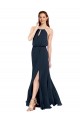 Dunkelmarine A-Linien Neckholder Chiffon Lange Brautjungfernkleider Online