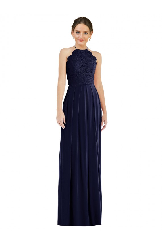 Dunkelmarine A-Linien Neckholder Chiffon Lange Brautjungfernkleider Online