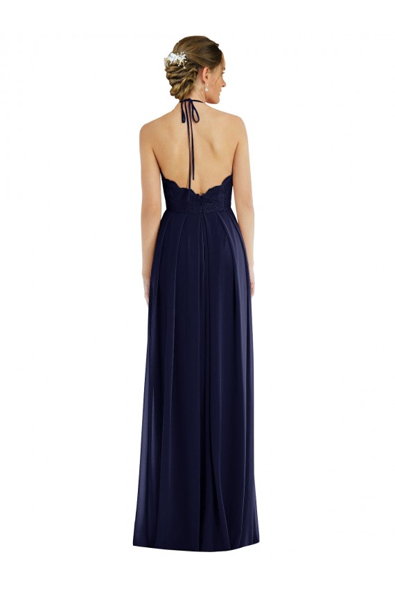 Dunkelmarine A-Linien Neckholder Chiffon Lange Brautjungfernkleider Online