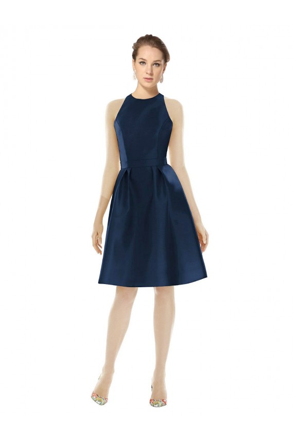 Dunkelmarine A-Linien Neckholder Cocktail Satin Kurze Brautjungfernkleider / Cocktailkleider / Heimkehr Kleider Online