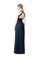 Dunkelmarine A-Linien Neckholder V-Ausschnitt Chiffon Lange Brautjungfernkleider Online