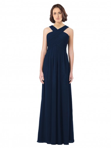 Dunkelmarine A-Linien Off-Schulter Chiffon Lange Brautjungfernkleider Online