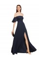 Dunkelmarine A-Linien Off-Schulter Chiffon Lange Brautjungfernkleider / Abiballkleider Online