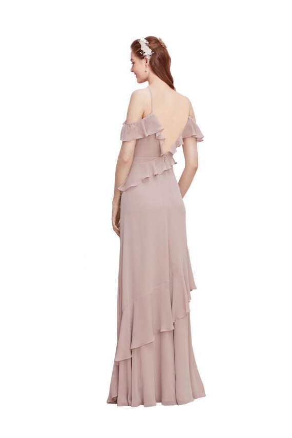 Dunkelmarine A-Linien Off-Schulter Spaghetti-Träger Chiffon Lange Brautjungfernkleider Online