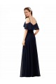 Dunkelmarine A-Linien Off-Schulter V-Ausschnitt Chiffon Lange Brautjungfernkleider Online