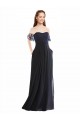 Dunkelmarine A-Linien Off-Schulter V-Ausschnitt Chiffon Spitze Lange Brautjungfernkleider Online