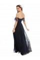 Dunkelmarine A-Linien Off-Schulter V-Ausschnitt Chiffon Spitze Lange Brautjungfernkleider Online