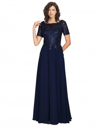 Dunkelmarine A-Linien Runder Ausschnitt Chiffon Lange Brautjungfernkleider / Abiballkleider Online