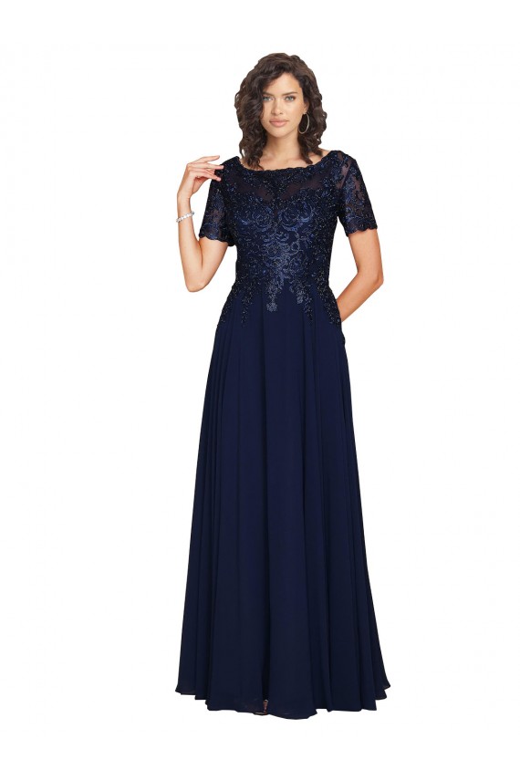 Dunkelmarine A-Linien Runder Ausschnitt Chiffon Lange Brautjungfernkleider / Abiballkleider Online
