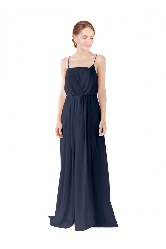 Dunkelmarine A-Linien Spaghetti-Träger Chiffon Lange Brautjungfernkleider Online