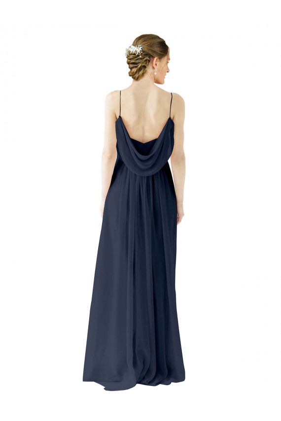 Dunkelmarine A-Linien Spaghetti-Träger Chiffon Lange Brautjungfernkleider Online