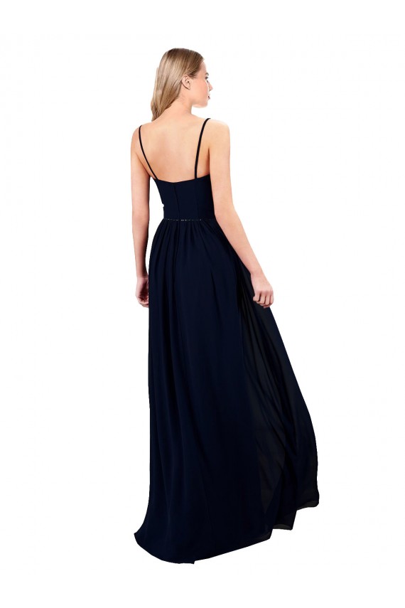 Dunkelmarine A-Linien Spaghetti-Träger Chiffon Lange Formale Brautjungfernkleider / Abendkleider Online