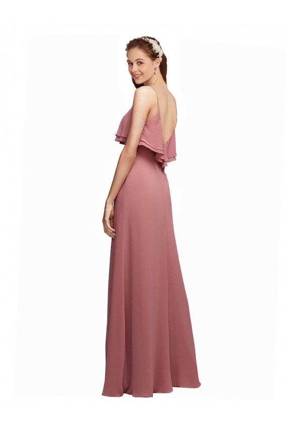 Dunkelmarine A-Linien Spaghetti-Träger Scoop Chiffon Lange Brautjungfernkleider Online