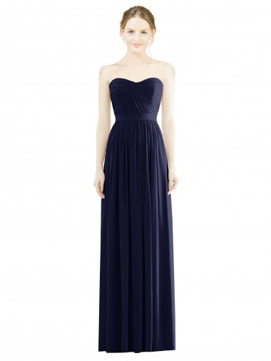 Dunkelmarine A-Linien Trägerlos Chiffon Lange Formale Brautjungfernkleider / Abendkleider Online