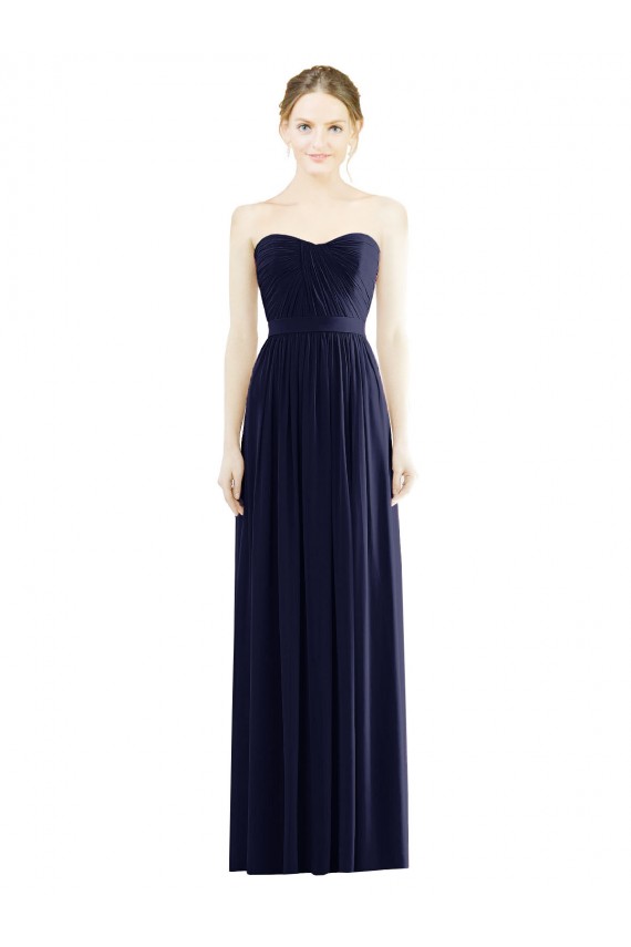 Dunkelmarine A-Linien Trägerlos Chiffon Lange Formale Brautjungfernkleider / Abendkleider Online