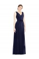 Dunkelmarine A-Linien V-Ausschnitt Chiffon Lange Brautjungfernkleider Online