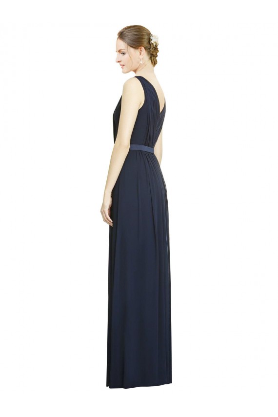 Dunkelmarine A-Linien V-Ausschnitt Chiffon Lange Brautjungfernkleider Online