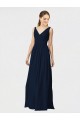 Dunkelmarine A-Linien V-Ausschnitt Chiffon Lange Brautjungfernkleider Online