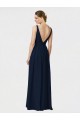 Dunkelmarine A-Linien V-Ausschnitt Chiffon Lange Brautjungfernkleider Online
