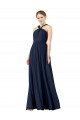 Dunkelmarine A-Linien V-Ausschnitt Chiffon Lange Brautjungfernkleider Online