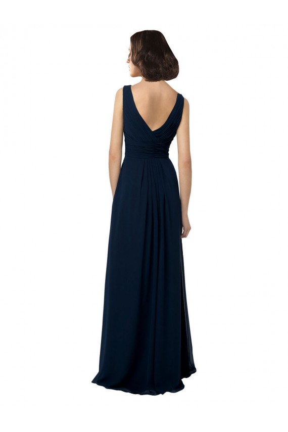 Dunkelmarine A-Linien V-Ausschnitt Chiffon Lange Brautjungfernkleider Online