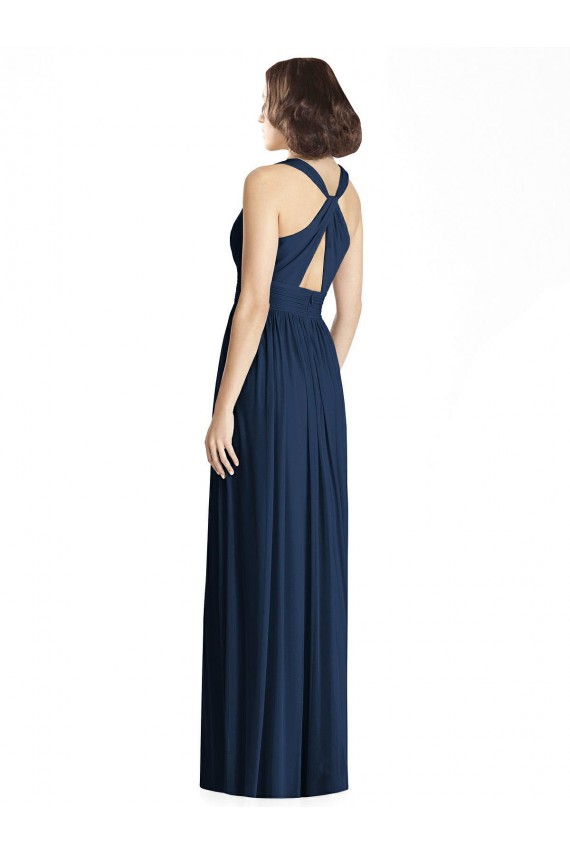 Dunkelmarine A-Linien V-Ausschnitt Chiffon Lange Brautjungfernkleider Online