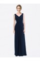 Dunkelmarine A-Linien V-Ausschnitt Chiffon Lange Brautjungfernkleider Online