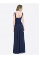 Dunkelmarine A-Linien V-Ausschnitt Chiffon Lange Brautjungfernkleider Online