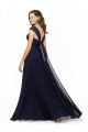 Dunkelmarine A-Linien V-Ausschnitt Chiffon Lange Brautjungfernkleider Online