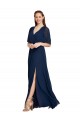Dunkelmarine A-Linien V-Ausschnitt Chiffon Lange Brautjungfernkleider Online