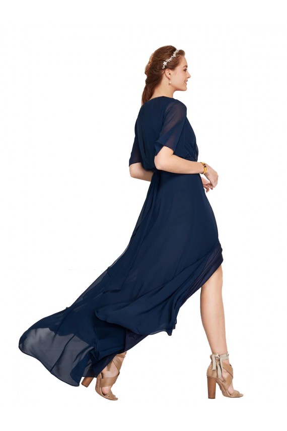 Dunkelmarine A-Linien V-Ausschnitt Chiffon Lange Brautjungfernkleider Online