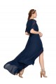 Dunkelmarine A-Linien V-Ausschnitt Chiffon Lange Brautjungfernkleider Online