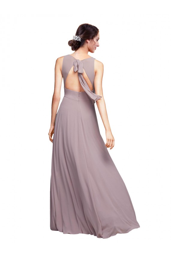 Dunkelmarine A-Linien V-Ausschnitt Chiffon Lange Brautjungfernkleider Online