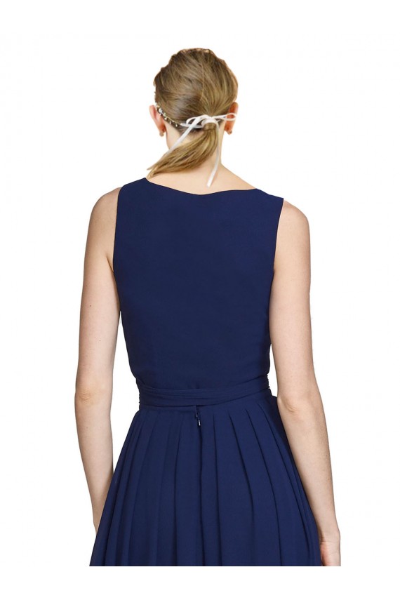 Dunkelmarine A-Linien V-Ausschnitt Chiffon Lange Brautjungfernkleider Online