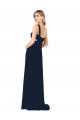 Dunkelmarine A-Linien V-Ausschnitt Chiffon Lange Brautjungfernkleider Online
