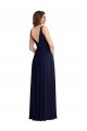 Dunkelmarine A-Linien V-Ausschnitt Chiffon Lange Brautjungfernkleider Online