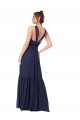 Dunkelmarine A-Linien V-Ausschnitt Chiffon Lange Brautjungfernkleider Online