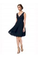 Dunkelmarine A-Linien V-Ausschnitt Knielang Chiffon Kurze Brautjungfernkleider / Cocktailkleider / Heimkehr Kleider Online