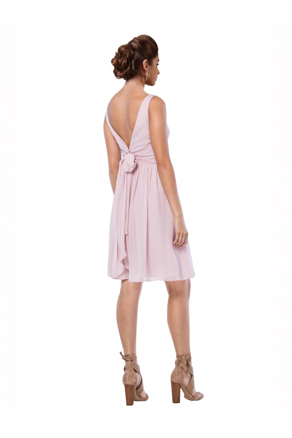 Dunkelmarine A-Linien V-Ausschnitt Knielang Chiffon Kurze Brautjungfernkleider / Cocktailkleider / Heimkehr Kleider Online