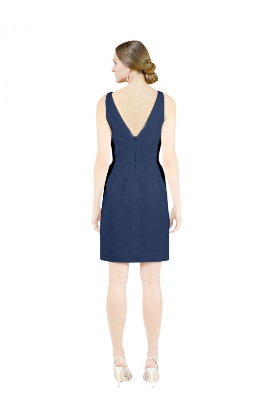 Dunkelmarine A-Linien V-Ausschnitt Knielang Satin Kurze Brautjungfernkleider / Cocktailkleider / Heimkehr Kleider Online