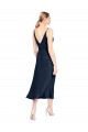 Dunkelmarine A-Linien V-Ausschnitt Midi Stretch-Satin Kurze Formale Brautjungfernkleider / Abendkleider / Abiballkleider / Cocktailkleider / Heimkehr Kleider Online