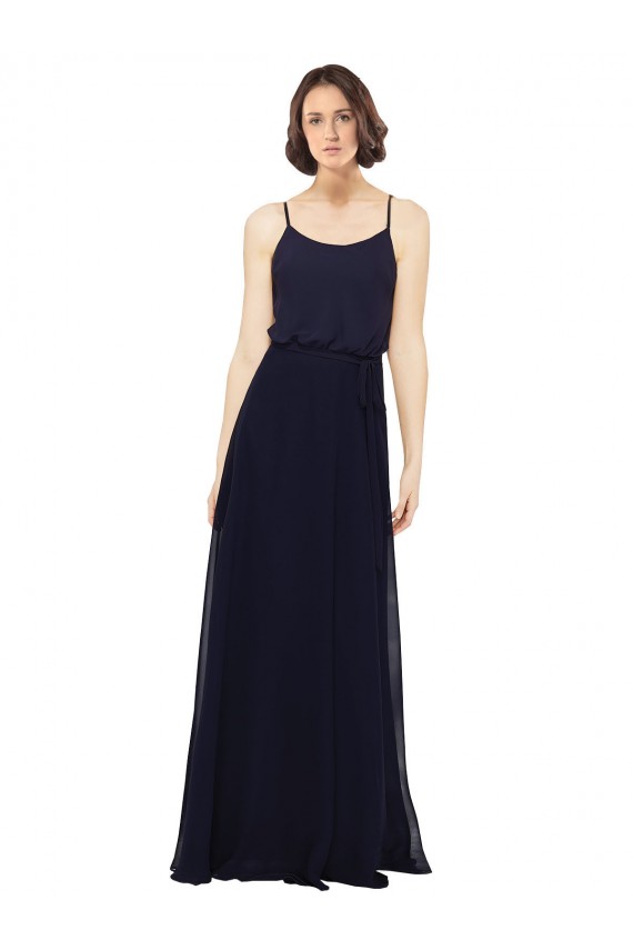 Dunkelmarine Etui Scoop Chiffon Lange Brautjungfernkleider Online